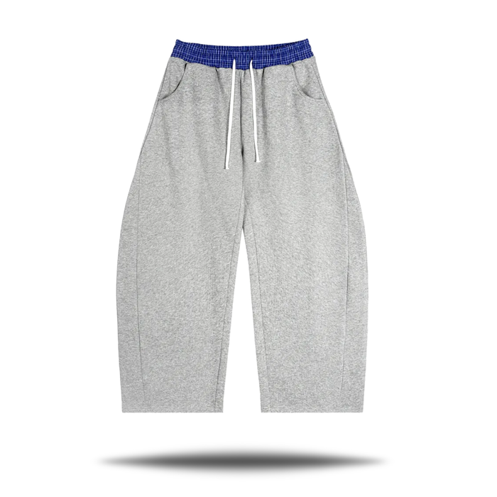 Plaid Baggy Sweatpants, Grey