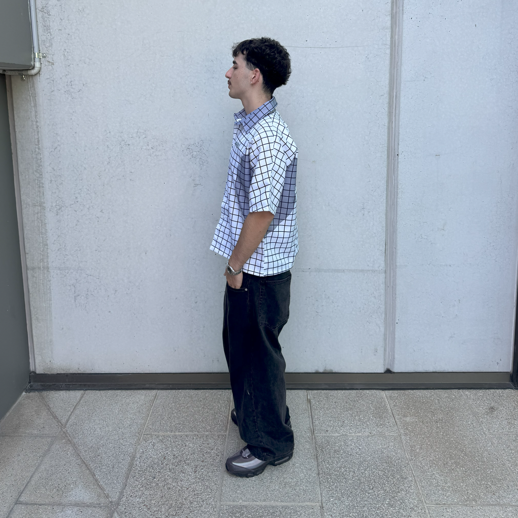 Dual Panel Button-Up, in White + Grey