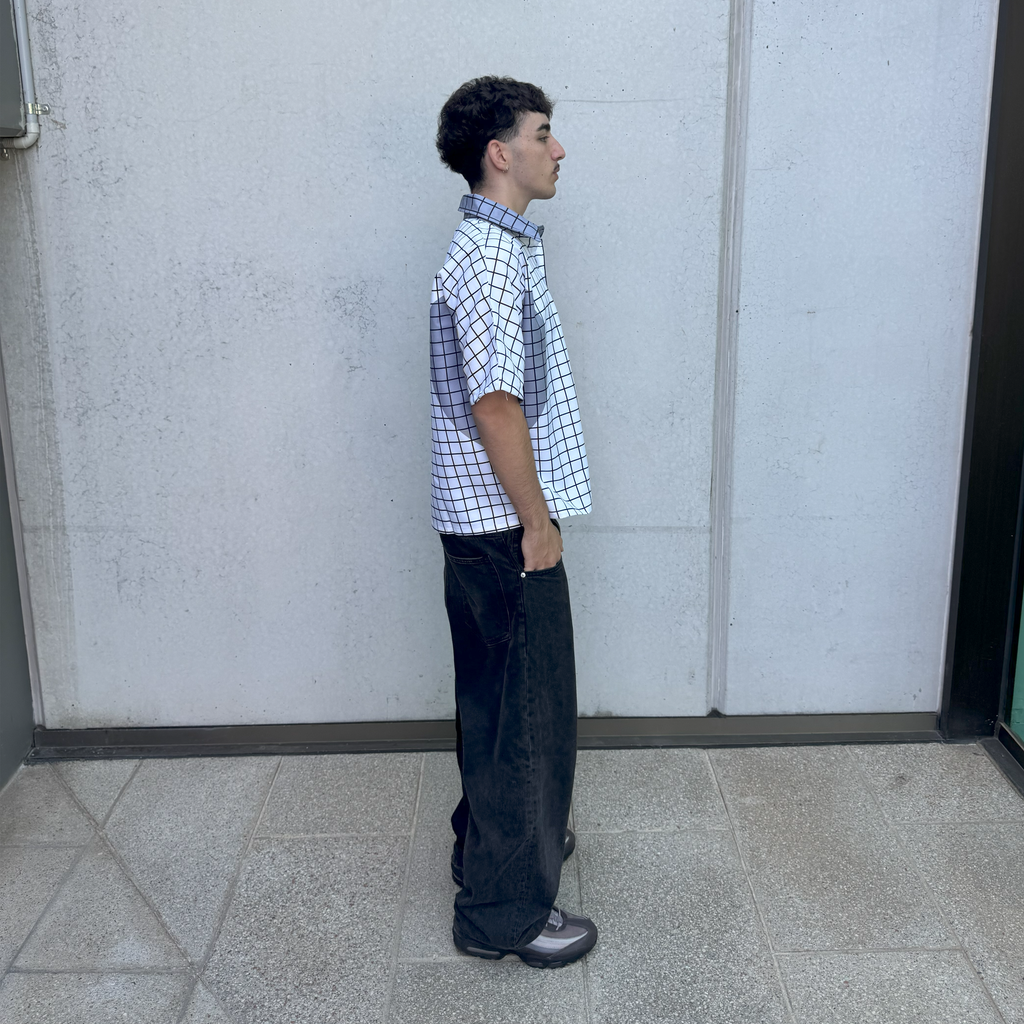 Dual Panel Button-Up, in White + Grey