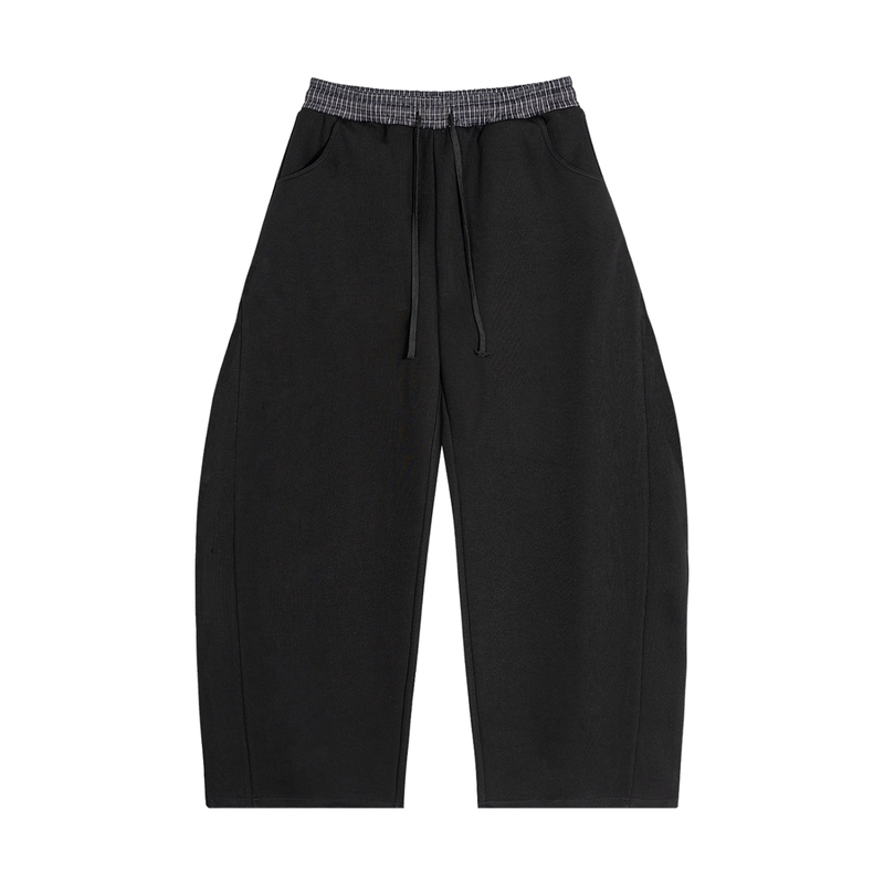 Plaid Baggy Barrel Sweatpants, Black
