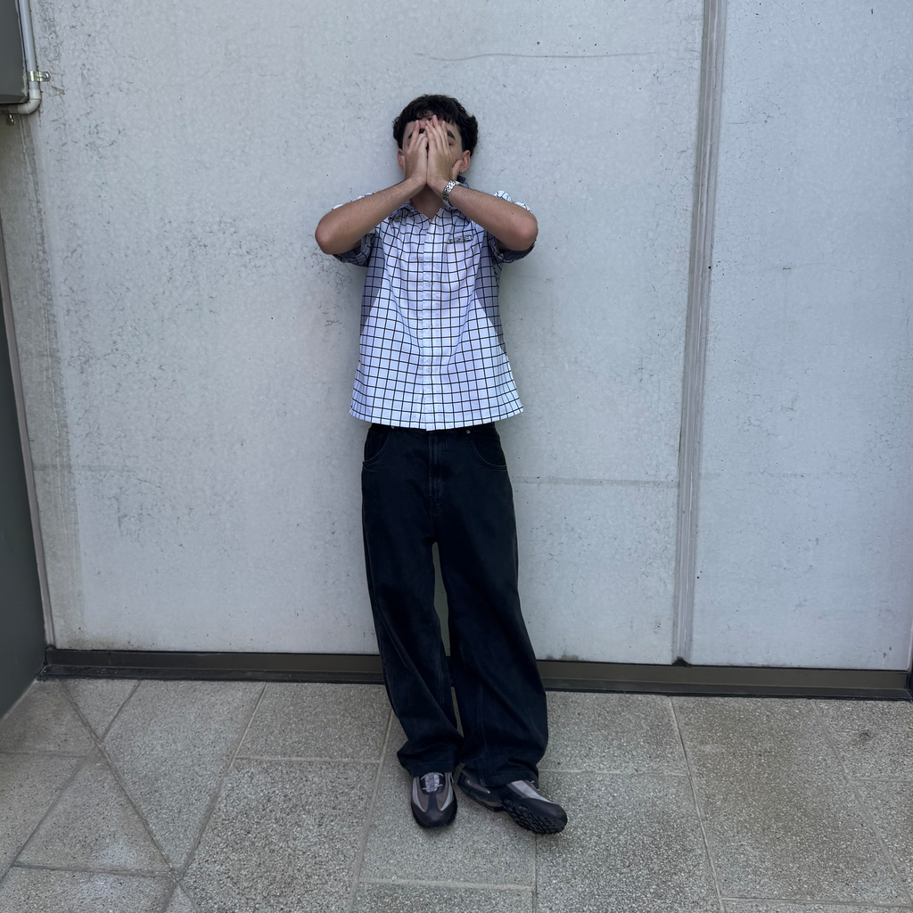 Dual Panel Button-Up, in White + Grey