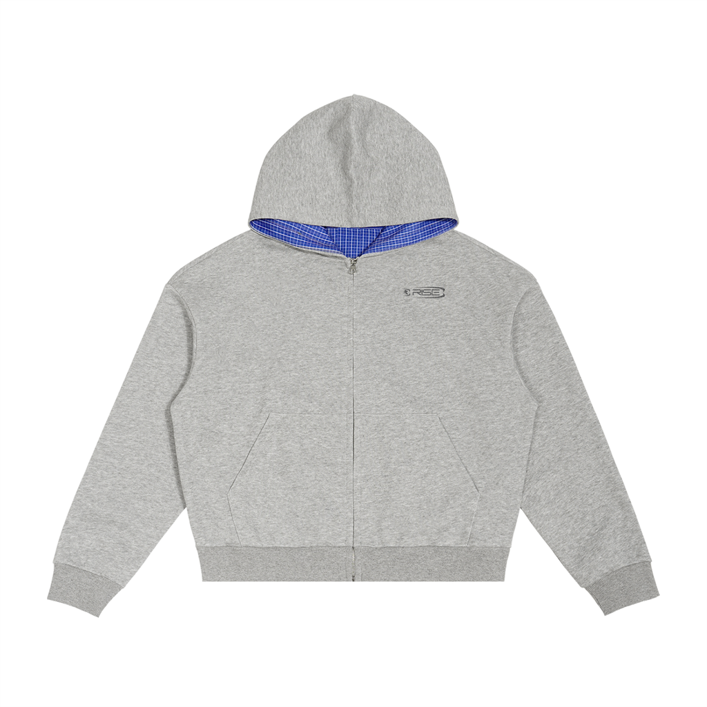 Plaid Boxy Zip Hoodie, Black