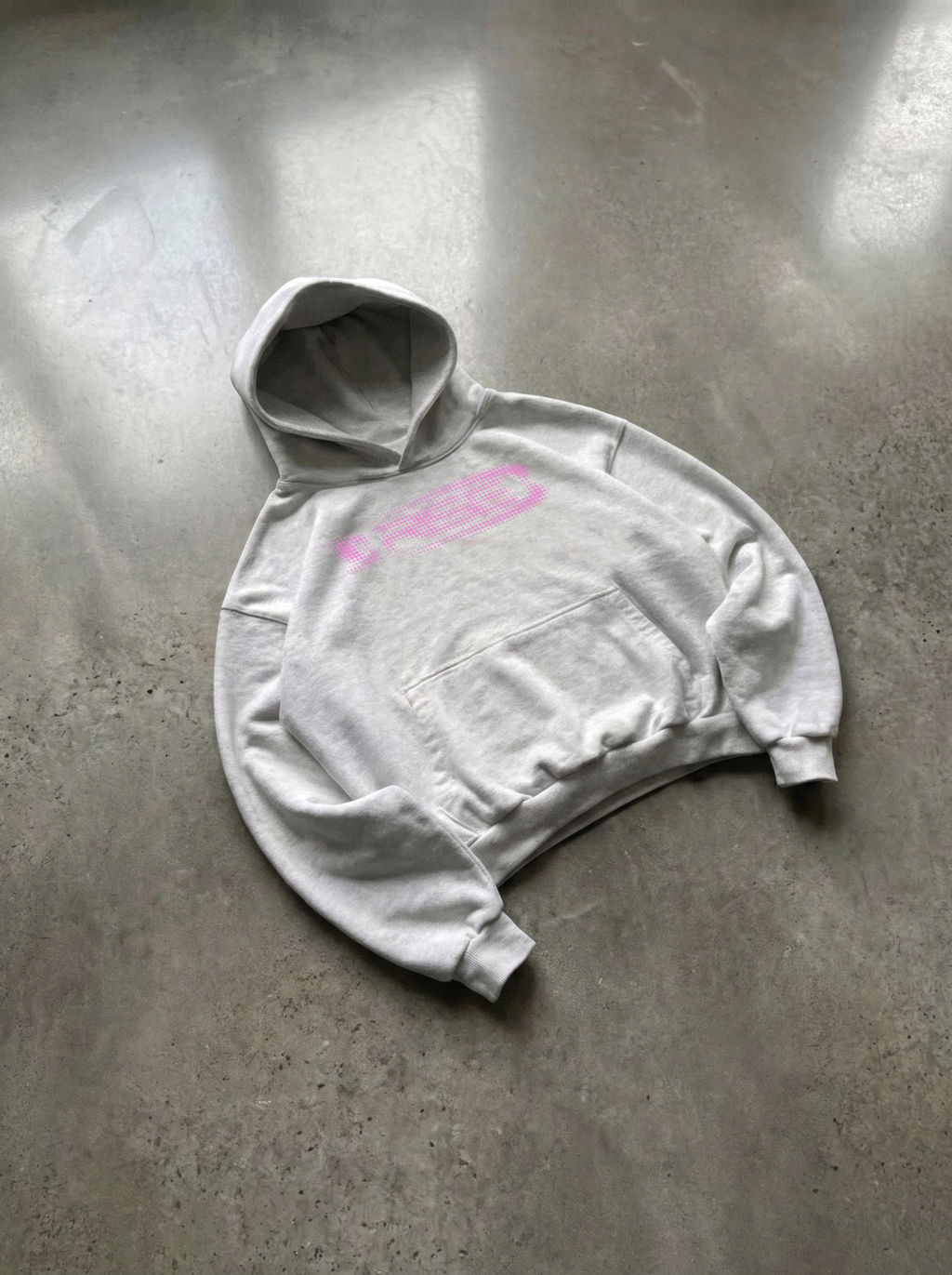 Glitch Hoodie, Light Grey + Pink