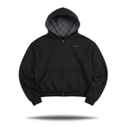 Plaid Boxy Zip Hoodie, Black