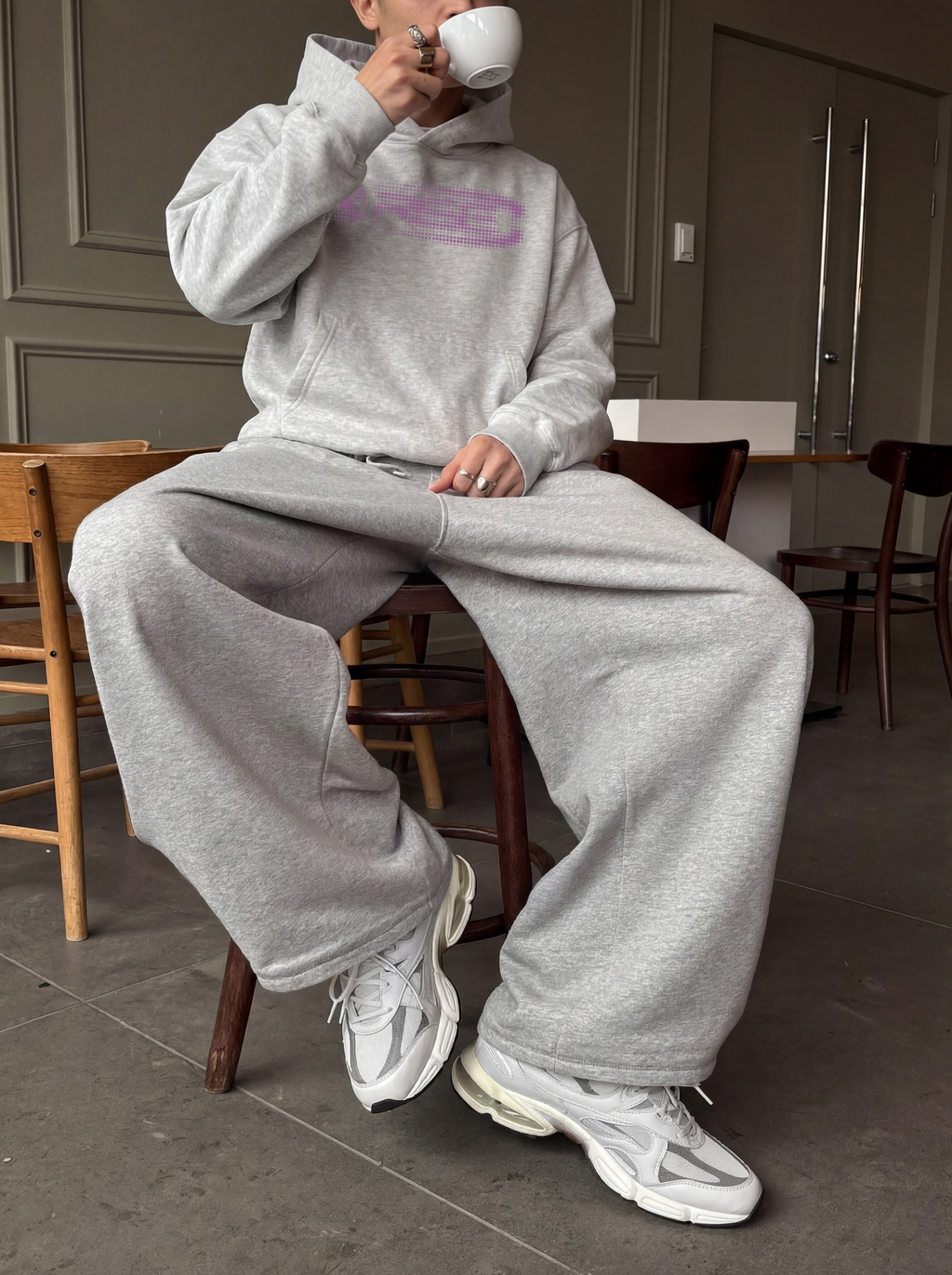 Glitch Hoodie, Light Grey + Pink