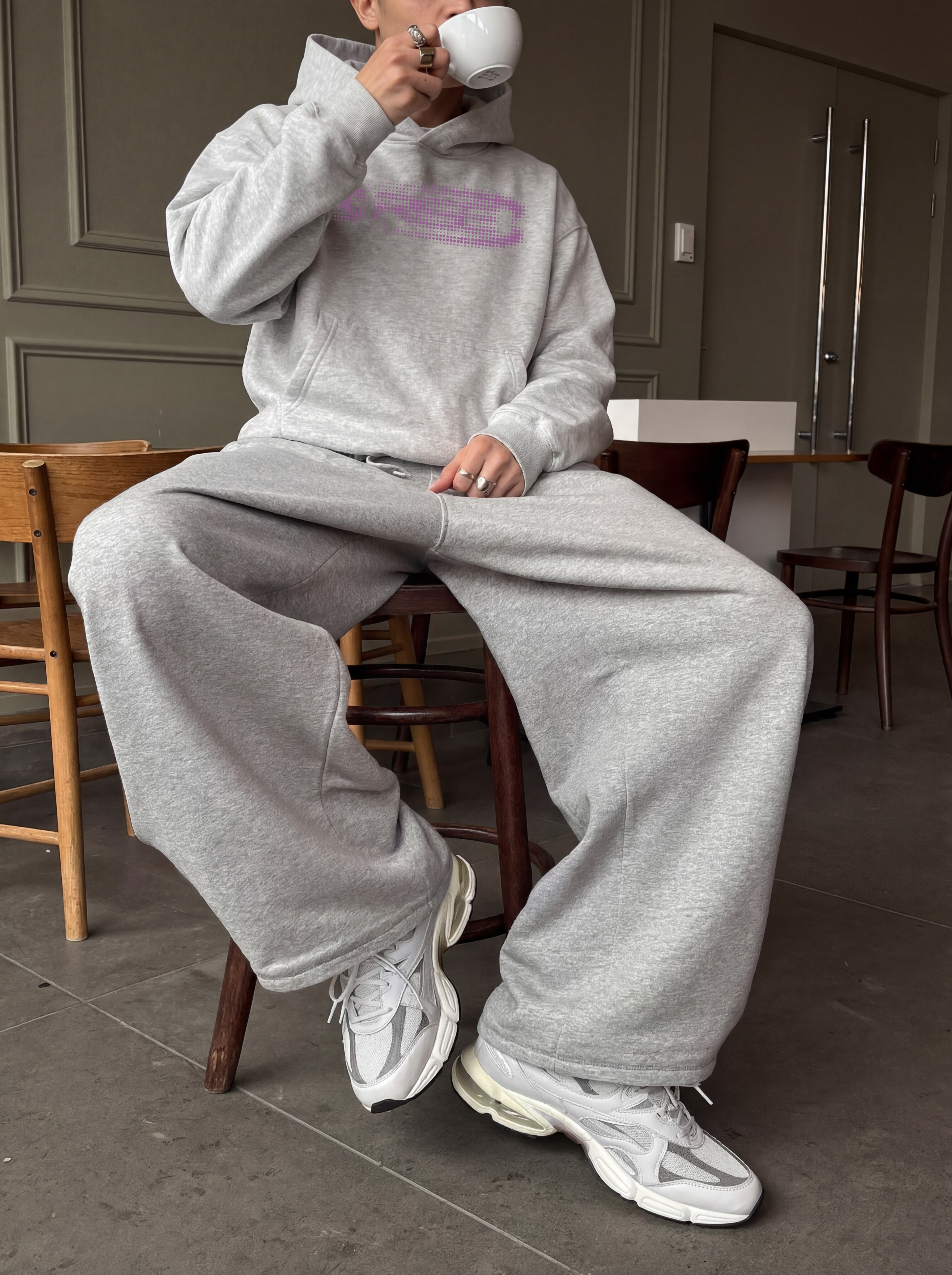 Glitch Hoodie, Light Grey + Pink