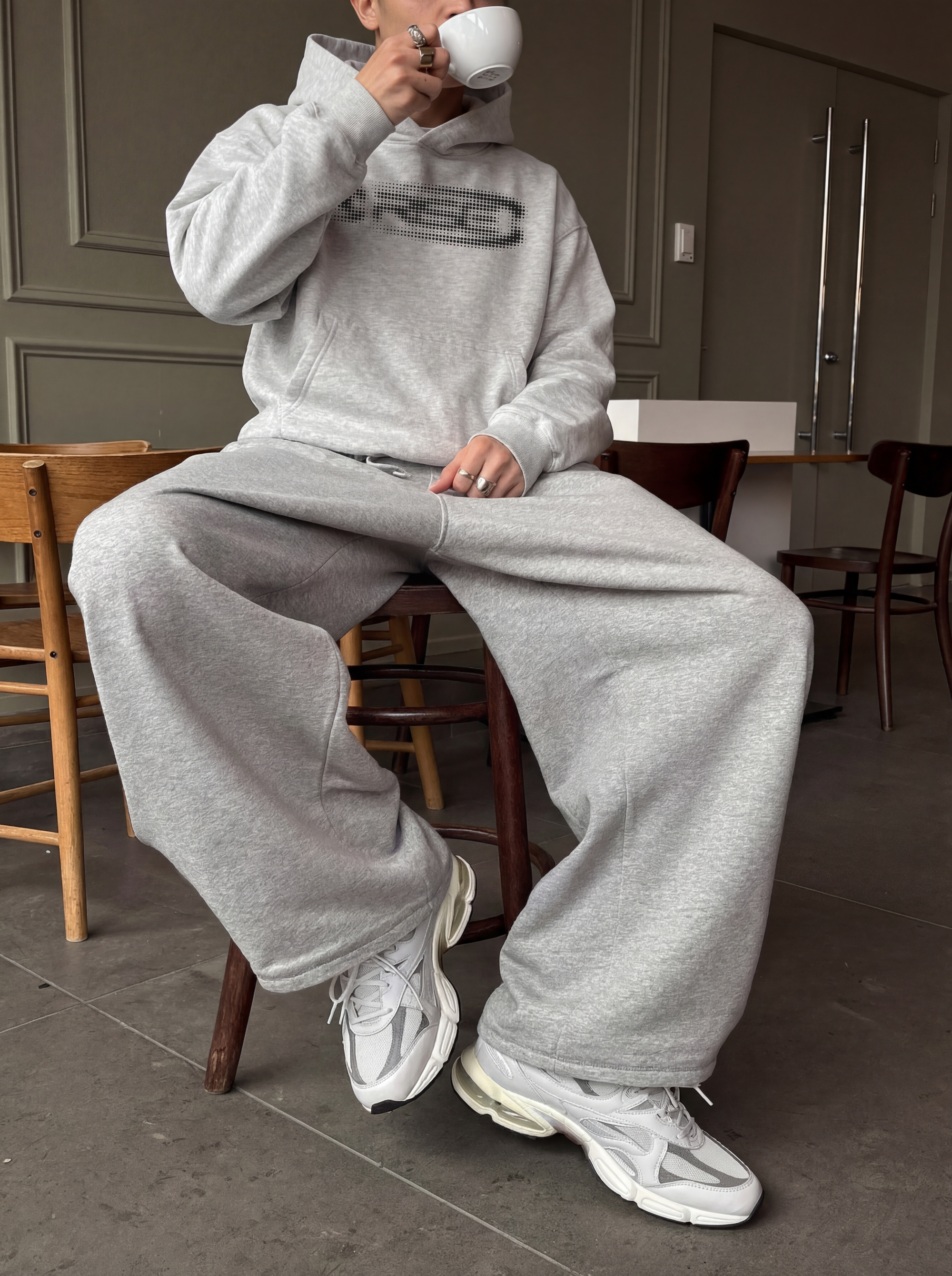 Glitch Hoodie, Light Grey + Black