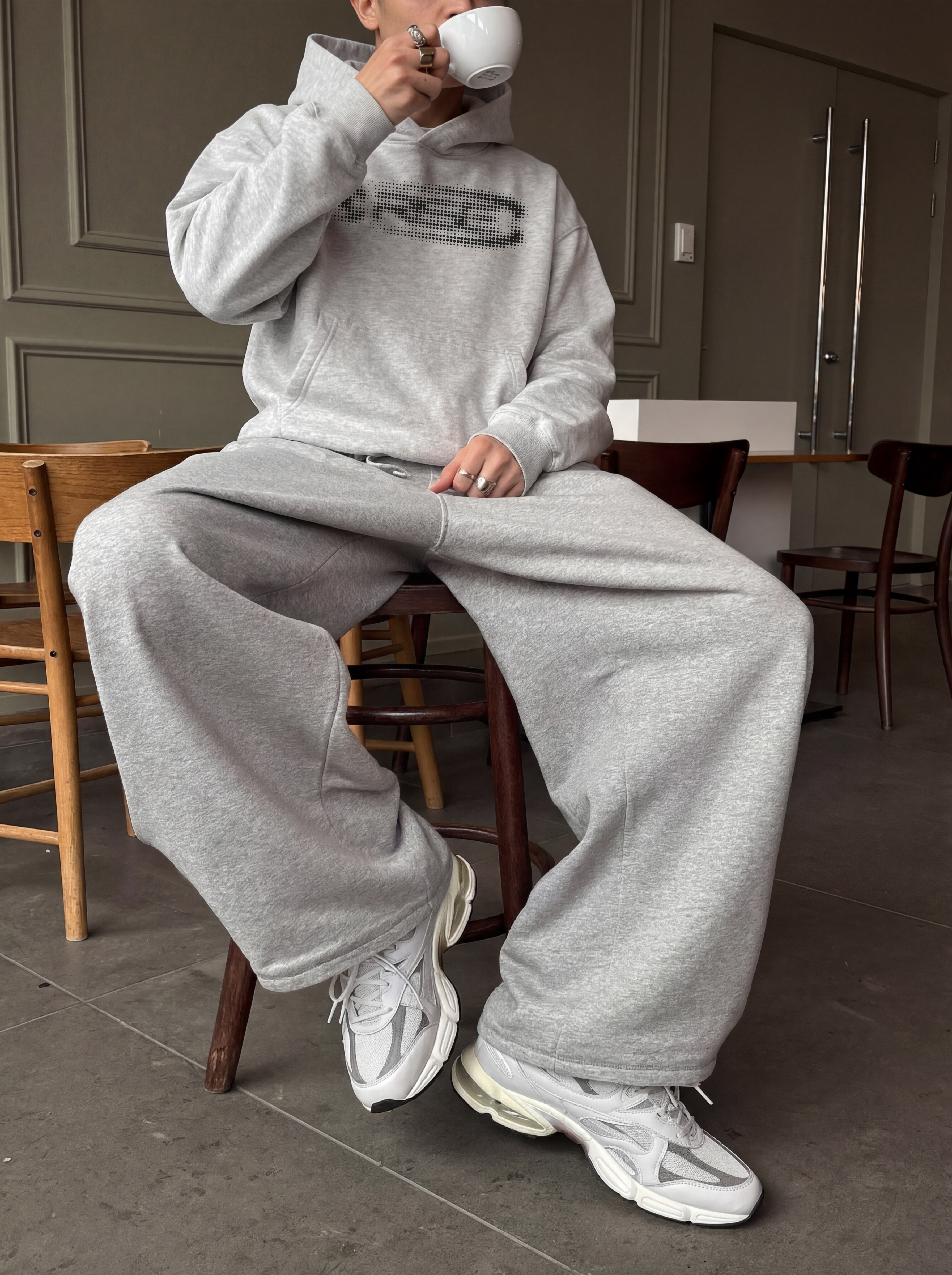 Glitch Hoodie, Light Grey + Black