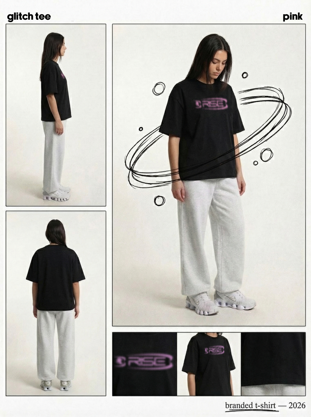 Glitch Tee, Black + Pink