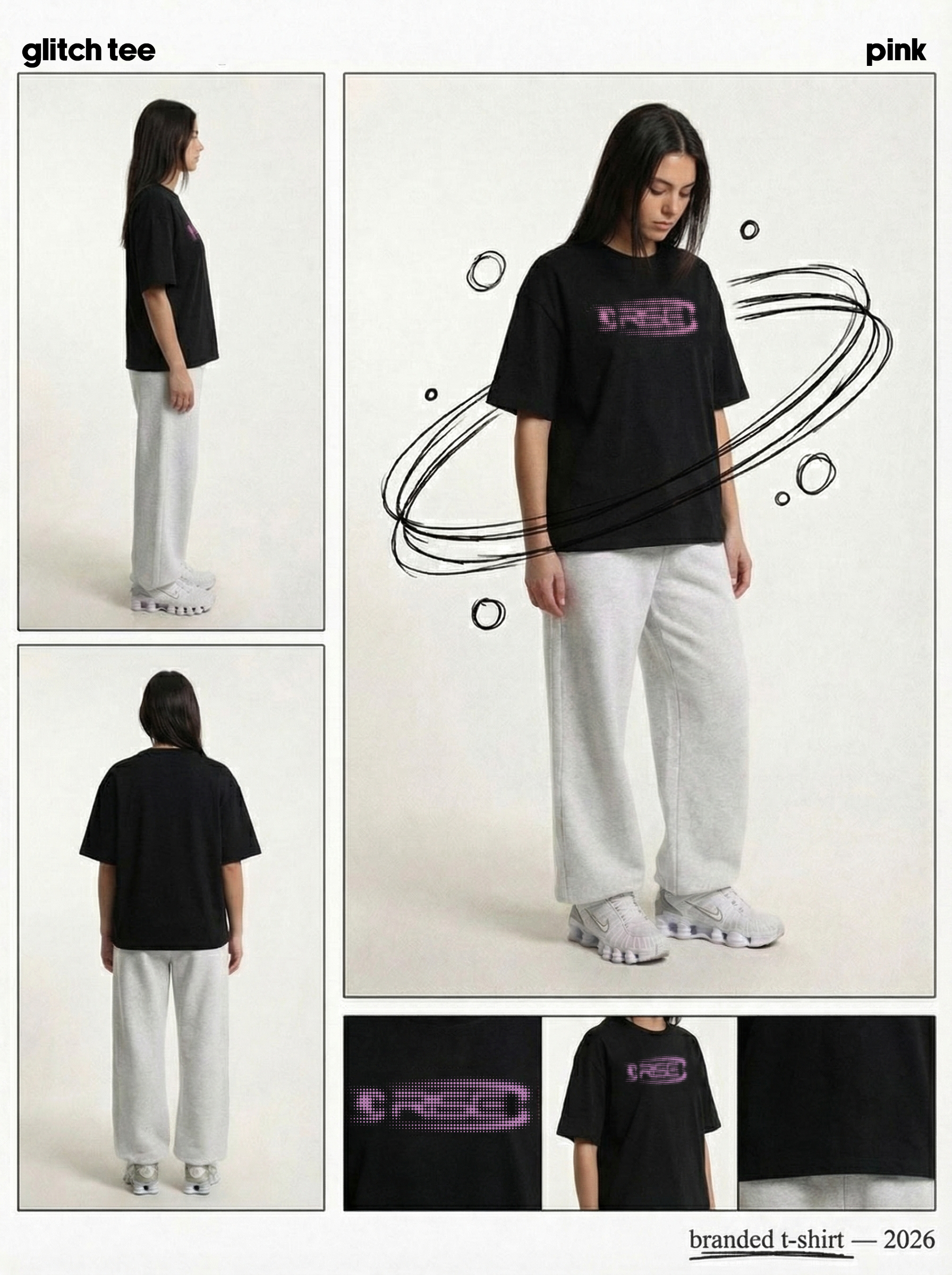 Glitch Tee, Black + Pink