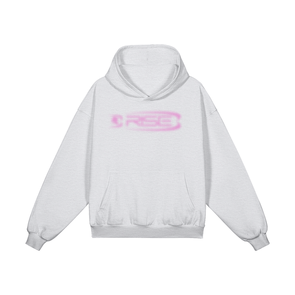 Glitch Hoodie, Light Grey + Pink