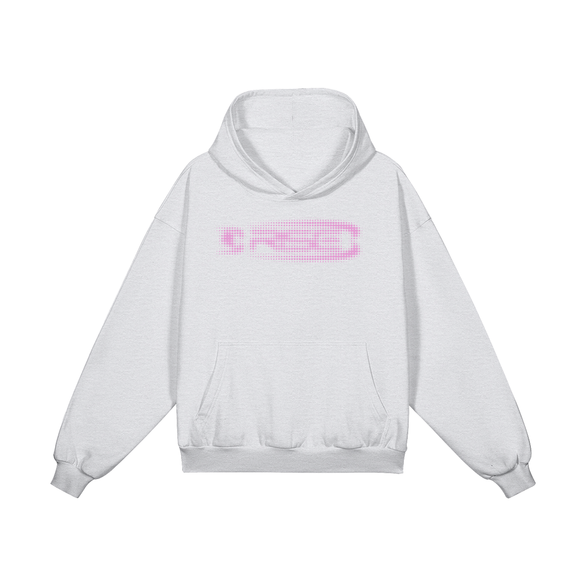 Glitch Hoodie, Light Grey + Pink