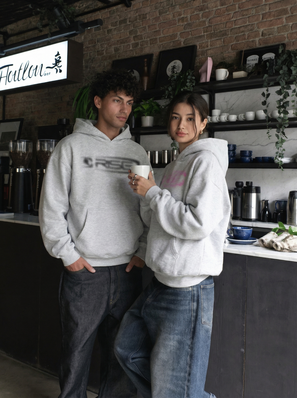 Glitch Hoodie, Light Grey + Black