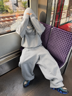 Plaid Boxy Hoodie, Grey