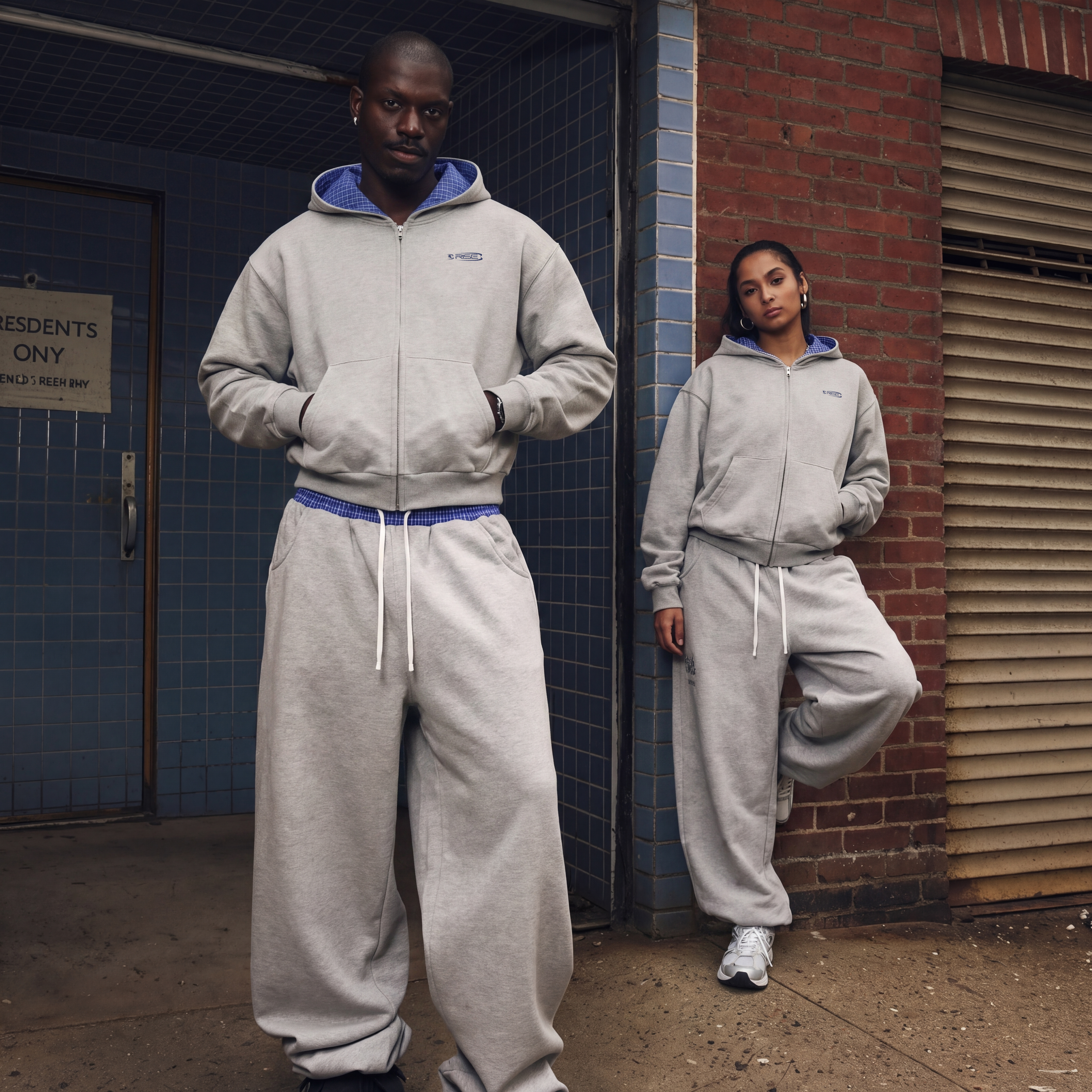 Contrast Plaid Boxy Zip Hoodie