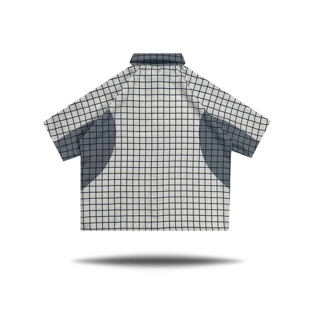 Dual Panel Button-Up, in White + Grey