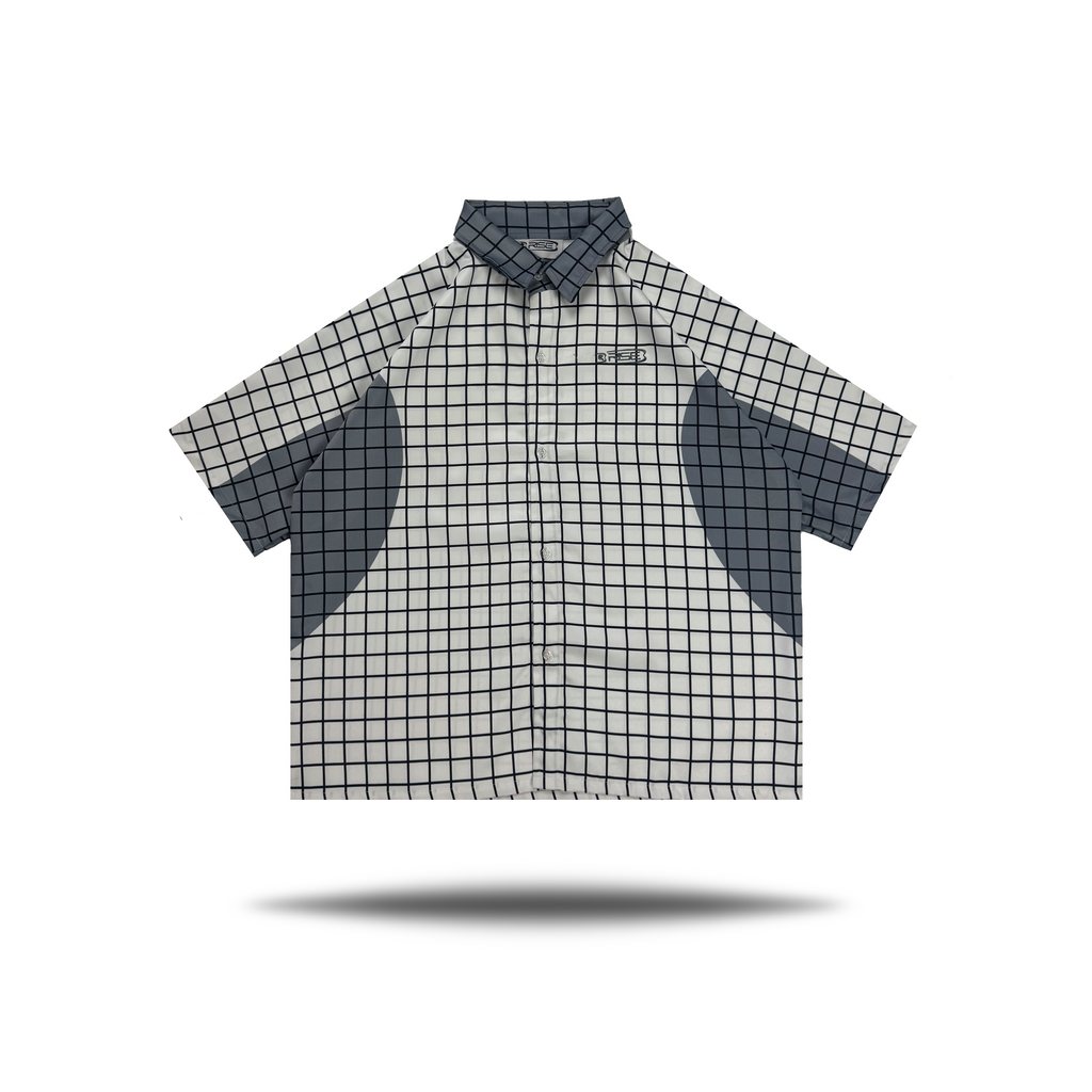 Dual Panel Button-Up, in White + Grey