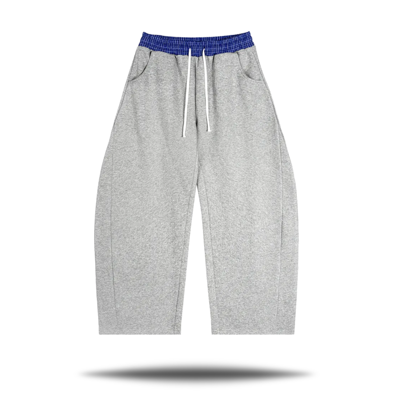 Plaid Baggy Sweatpants, Grey